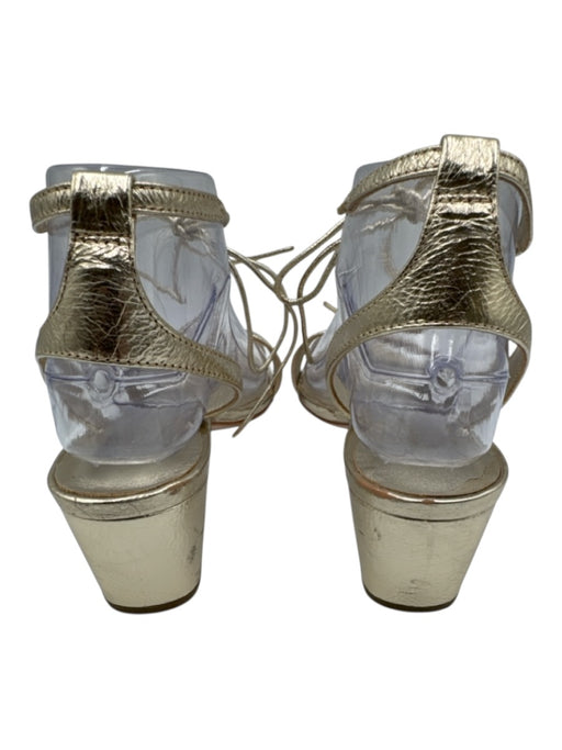 Loeffler Randall Shoe Size 7 Gold Leather Ankle Tie Block heel Sandals Gold / 7