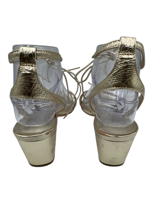 Loeffler Randall Shoe Size 7 Gold Leather Ankle Tie Block heel Sandals Gold / 7
