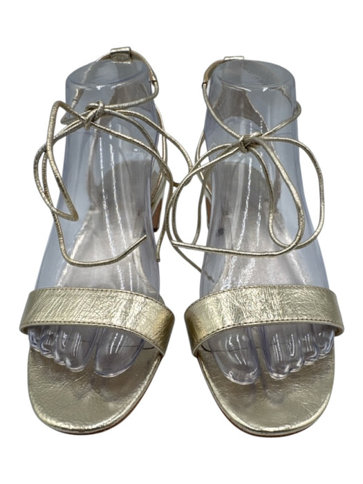 Loeffler Randall Shoe Size 7 Gold Leather Ankle Tie Block heel Sandals Gold / 7