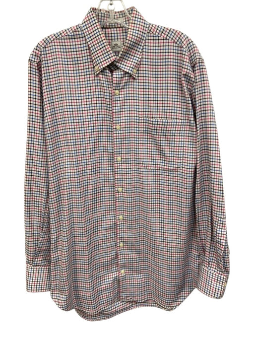 Peter Millar Size M White & Multi Cotton Grid Button Up Men's Long Sleeve Shirt White & Multi / M