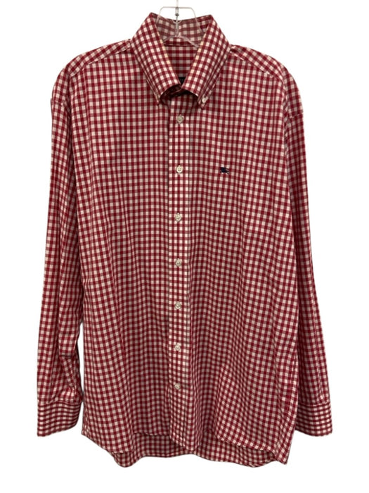 Burberry London Size M Red & White Cotton Gingham Button Up Long Sleeve Shirt Red & White / M