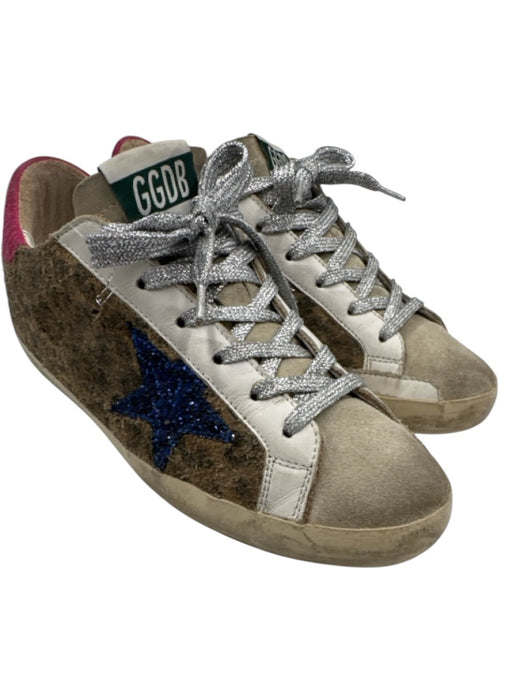 Golden Goose Shoe Size 37 Beige, Brown & Blue Leather Upper Suede Sneakers Beige, Brown & Blue / 37