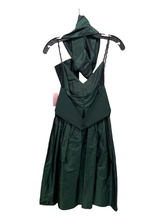 Etro Size 42 Dark Green & Black Silk & Viscose Spaghetti Strap Pleated Dress Dark Green & Black / 42