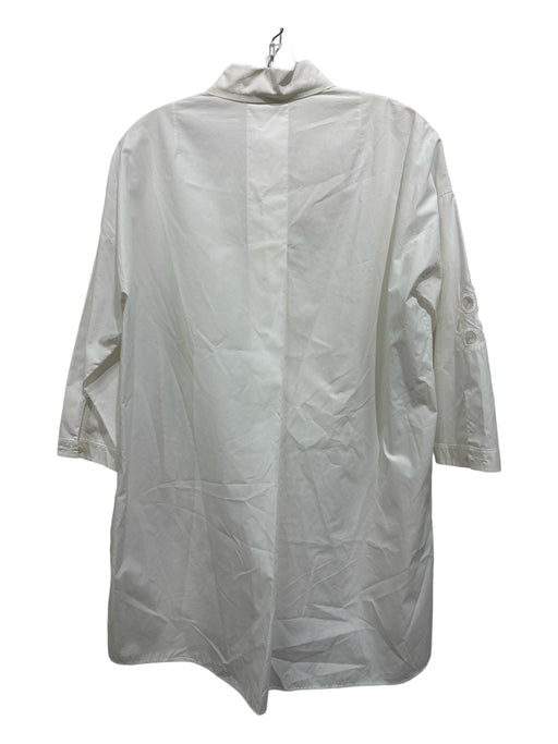 Akris Punto Size 4 White Cotton Long Sleeve Eyelet Button Front Collar Dress White / 4