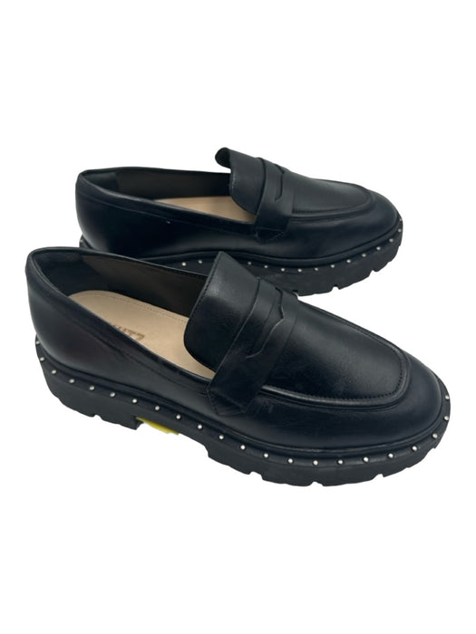 Schutz Shoe Size 8 Black Leather round toe Studded Penny Slot Platform Loafers Black / 8