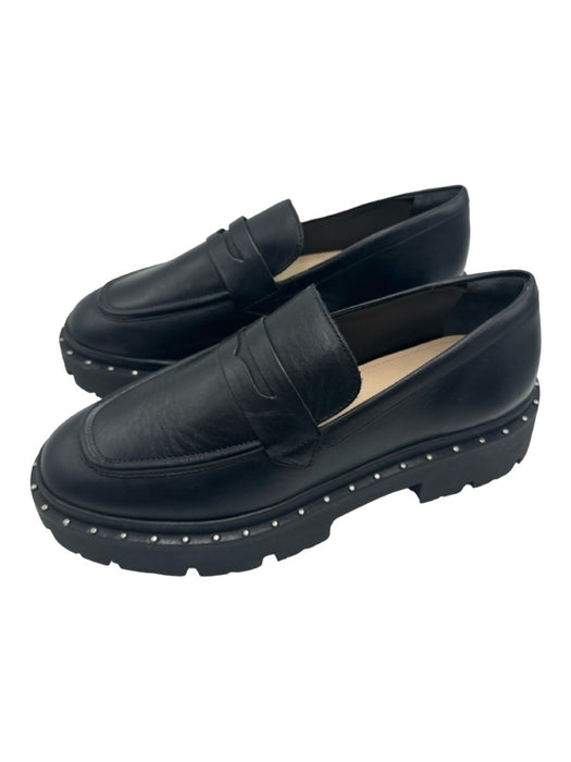 Schutz Shoe Size 8 Black Leather round toe Studded Penny Slot Platform Loafers Black / 8