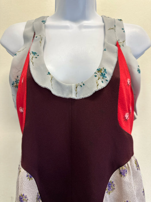 Valentino Size 38 Red, Pink & Blue Silk Floral Shimmer Detail Sleeveless Dress