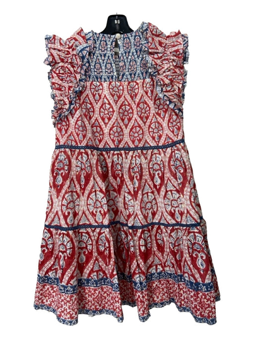 Ash & Eden Size XS Red, White & Blue Cotton Metallic Thread Knee Length Dress Red, White & Blue / XS