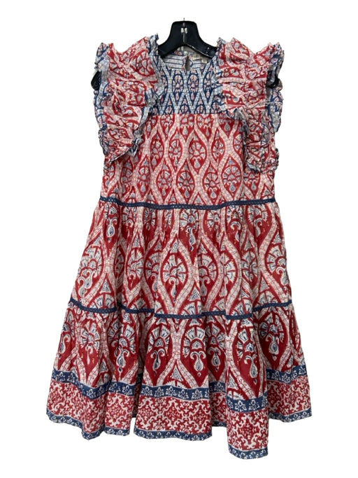 Ash & Eden Size XS Red, White & Blue Cotton Metallic Thread Knee Length Dress Red, White & Blue / XS