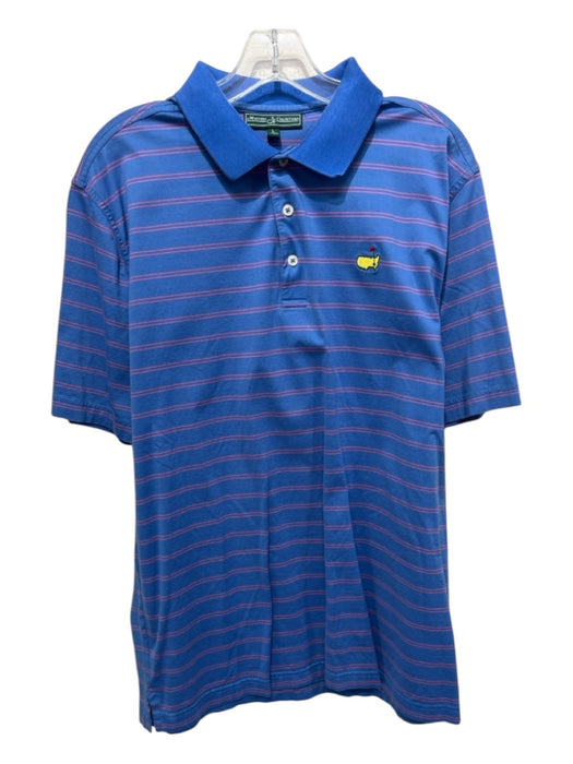 Masters Size L Blue & Red Cotton Striped Polo Men's Short Sleeve L