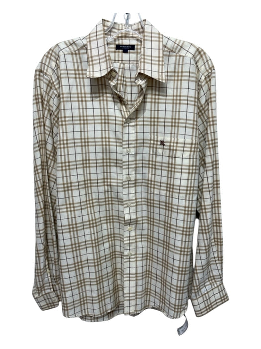 Burberry Size L Beige & Tan Print Cotton Plaid Button Down Long Sleeve Shirt L