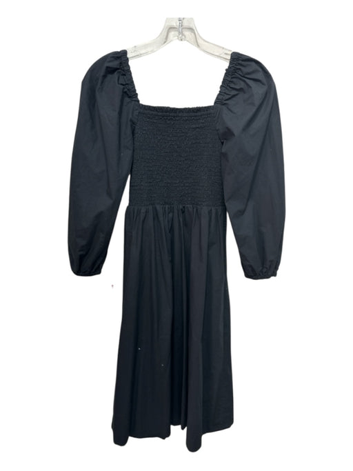 J Crew Size XS Black Cotton Long Balloon Sleeve Solid Smocked Bodice Maxi Dress Black / XS