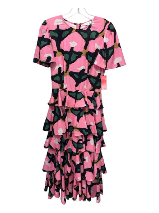 Rhode Size 2 Pink, Black, Multi Polyester Ruffle Cap Sleeve Abstract Maxi Dress Pink, Black, Multi / 2