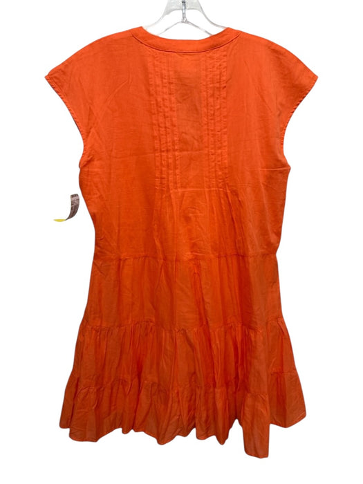 Marea Size XS Neon Orange Cotton Cap Sleeve Pintuck Button Front Tiered Dress Neon Orange / XS