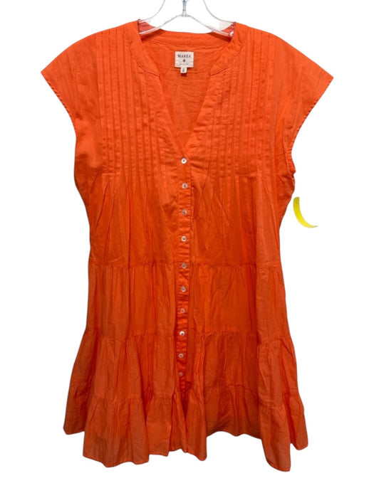 Marea Size XS Neon Orange Cotton Cap Sleeve Pintuck Button Front Tiered Dress Neon Orange / XS
