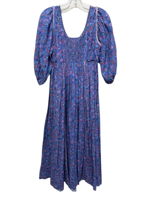 Love Shack Fancy Size 2 Blue, Green, Orange Cotton Long puff sleeve Floral Dress Blue, Green, Orange / 2