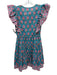 Saylor Size Small Teal, Pink, Green Cotton Ruffle Cap Sleeve Floral V Neck Dress Teal, Pink, Green / Small