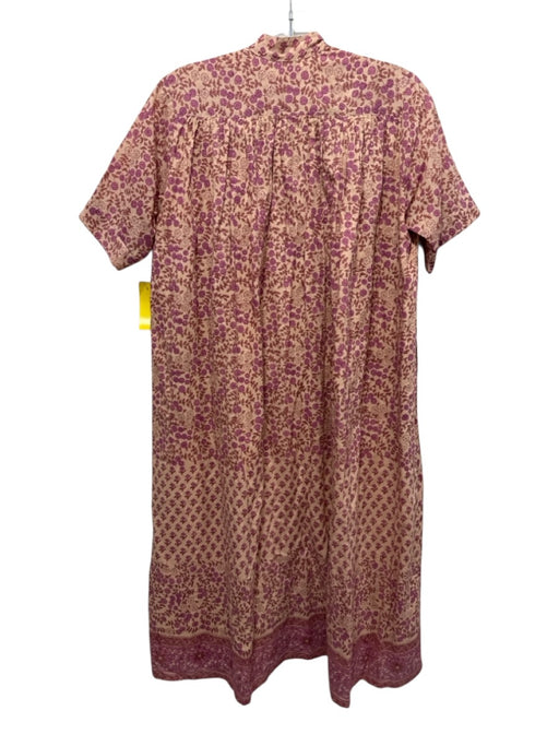 Matta Size XS Purple, Pink, Brown Cotton Short Sleeve Floral Surplice Midi Dress Purple, Pink, Brown / XS