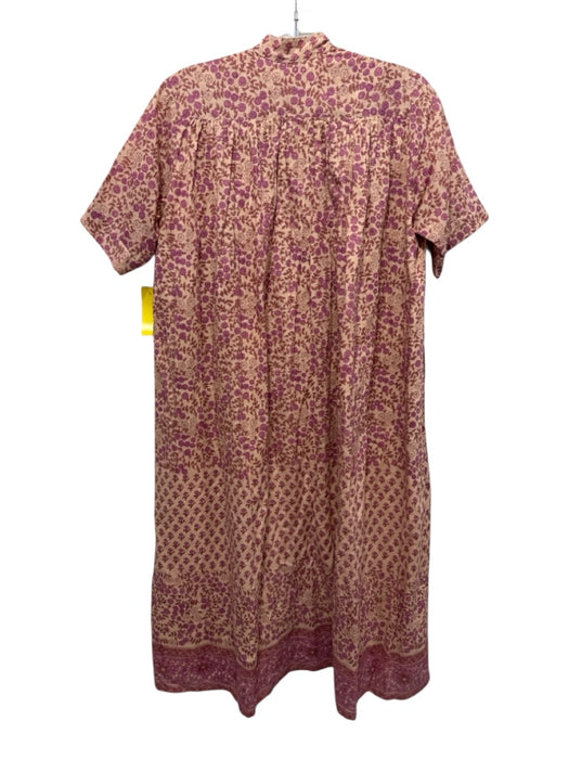 Matta Size XS Purple, Pink, Brown Cotton Short Sleeve Floral Surplice Midi Dress Purple, Pink, Brown / XS