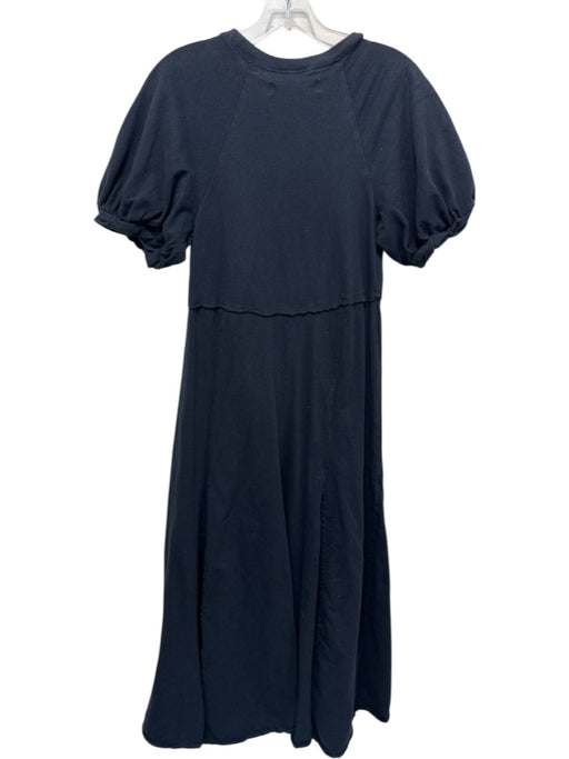 FP Beach Size XS Black Cotton Short Puff Sleeve Paneled Maxi Dress Black / XS