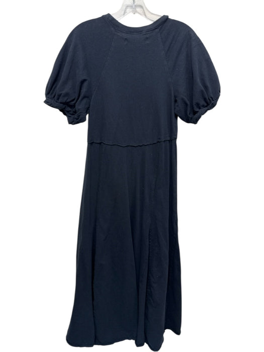 FP Beach Size XS Black Cotton Short Puff Sleeve Paneled Maxi Dress Black / XS