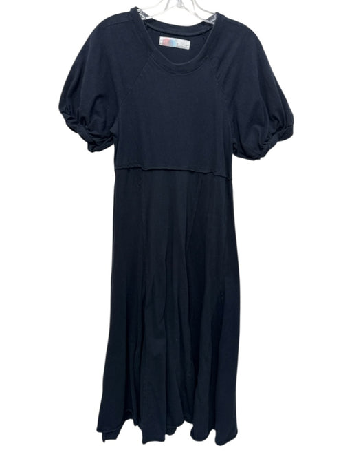 FP Beach Size XS Black Cotton Short Puff Sleeve Paneled Maxi Dress Black / XS