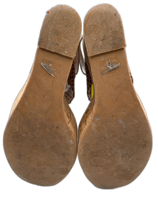 Tory Burch Shoe Size 6.5 Brown & Beige Leather Laser Cut Floral Cork Sole Wedges Brown & Beige / 6.5