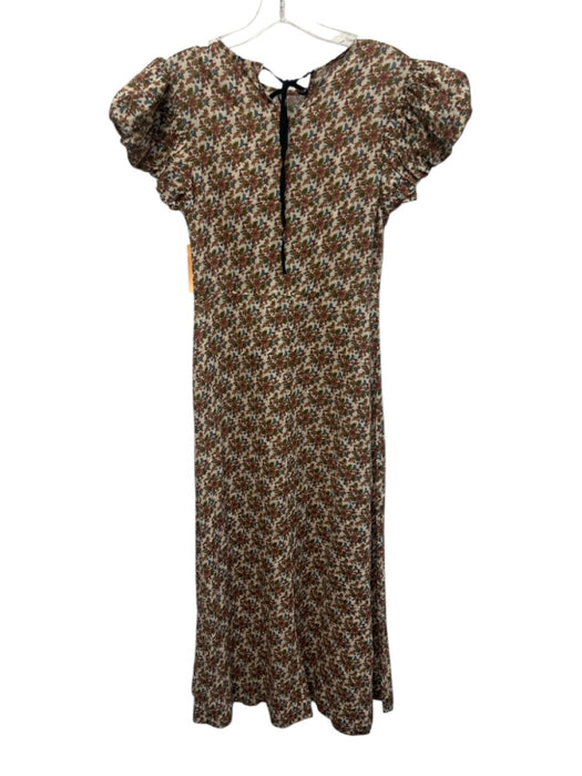 Doen Size S Red, Beige, Green Organic Cotton fitted waist Floral Tie Back Dress Red, Beige, Green / S