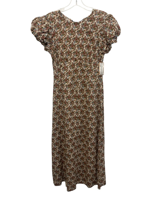 Doen Size S Red, Beige, Green Organic Cotton fitted waist Floral Tie Back Dress Red, Beige, Green / S