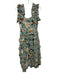Ulla Johnson Size 2 turquoise, beige, multi Silk Ruffle Abstract Floral Dress turquoise, beige, multi / 2