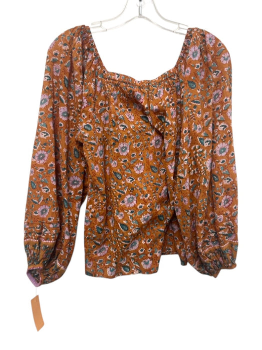 Cleobella Size XS Orange, Teal & Multi Organic Cotton Block Printed Floral Top Orange, Teal & Multi / XS