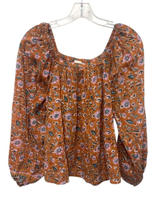 Cleobella Size XS Orange, Teal & Multi Organic Cotton Block Printed Floral Top Orange, Teal & Multi / XS
