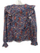 Sezane Size 34 / S Blue & Red Cotton Paisley Ruffle Detail Long Sleeve Top Blue & Red / 34 / S