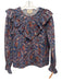Sezane Size 34 / S Blue & Red Cotton Paisley Ruffle Detail Long Sleeve Top Blue & Red / 34 / S