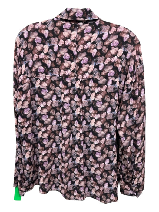 Vince Size M Black, Purple, Multi Silk Button Up Abstract Print Long Sleeve Top Black, Purple, Multi / M