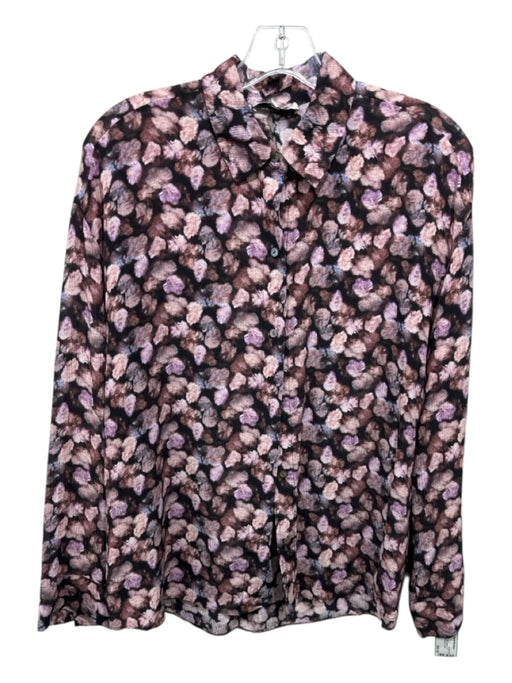 Vince Size M Black, Purple, Multi Silk Button Up Abstract Print Long Sleeve Top Black, Purple, Multi / M
