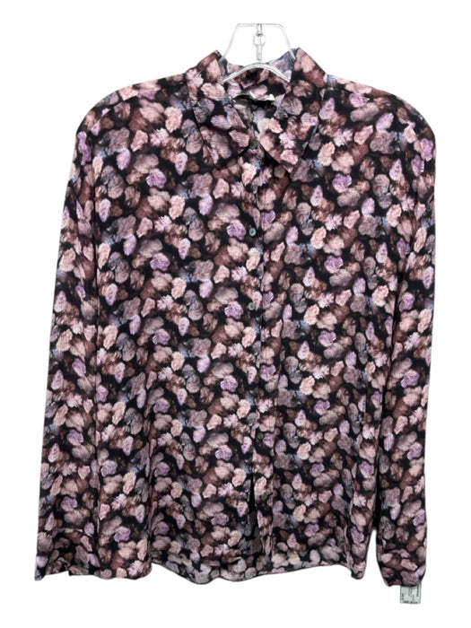 Vince Size M Black, Purple, Multi Silk Button Up Abstract Print Long Sleeve Top Black, Purple, Multi / M