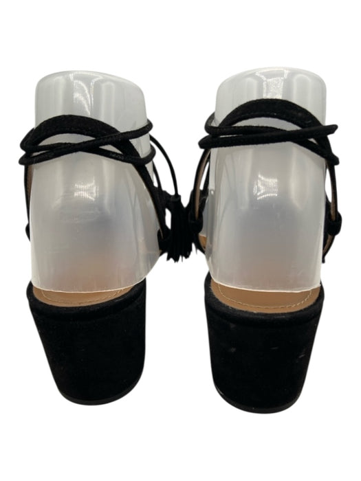 Aquazzura Shoe Size 39.5 Black Suede Fringe Detail Round Toe Tassels Sandals Black / 39.5