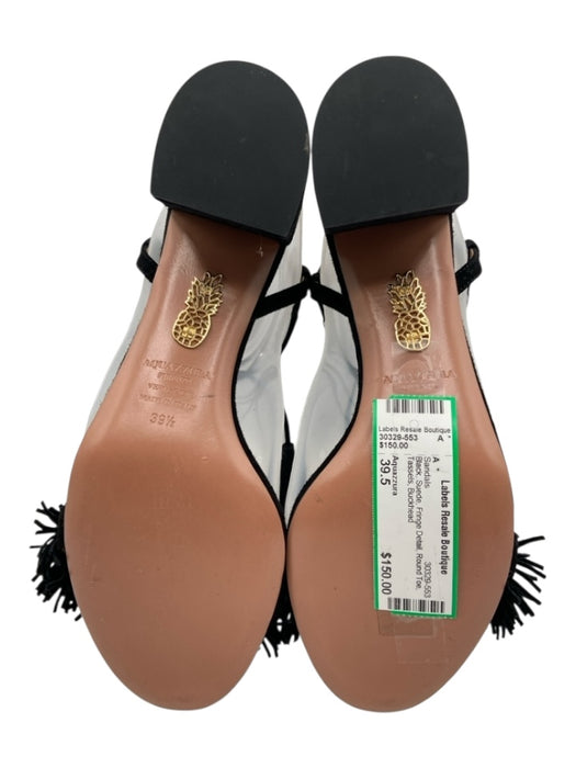 Aquazzura Shoe Size 39.5 Black Suede Fringe Detail Round Toe Tassels Sandals Black / 39.5
