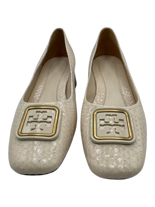 Tory Burch Shoe Size 8.5 Cream White Leather Upper Snakeskin Embossed Logo Pumps Cream White / 8.5