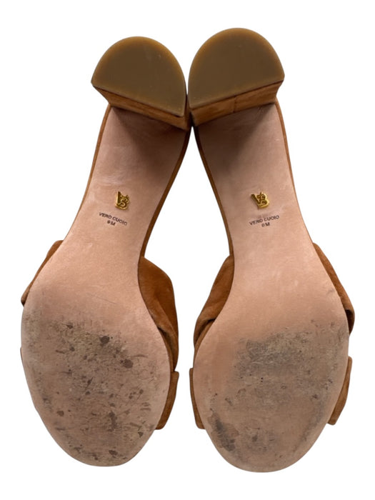 Veronica Beard Shoe Size 9 Tan Brown Leather Upper Suede Knot Block Heel Sandals Tan Brown / 9