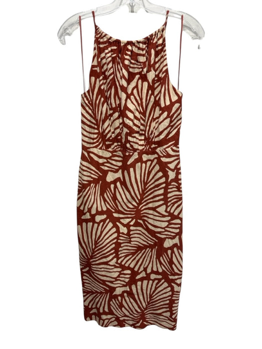 Banana Republic Factory Size 6 Cream & Brown Linen Blend Botanical Print Dress Cream & Brown / 6