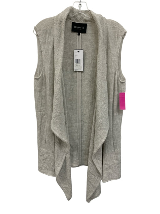Lafayette 148 Size Medium Light Gray Linen Sleeveless Fringe Edging Cardigan Light Gray / Medium