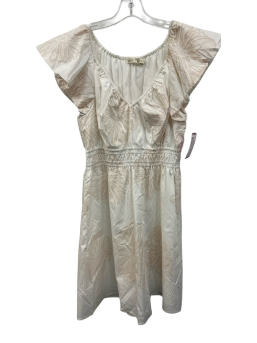 Marie Oliver Size Medium Blush Pink & White Cotton Short Puff Sleeve Dress Blush Pink & White / Medium