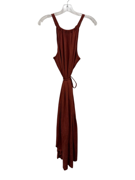 Joie Size M Rust Red Linen & Cotton Heathered Braided Straps Halter Belted Dress Rust Red / M