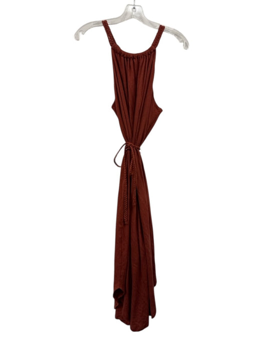 Joie Size M Rust Red Linen & Cotton Heathered Braided Straps Halter Belted Dress Rust Red / M