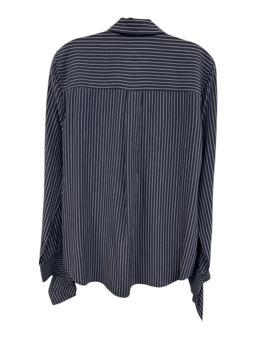 Theory Size M Navy Blue & White Silk Pin Stripe Long Sleeve Button Down Top Navy Blue & White / M