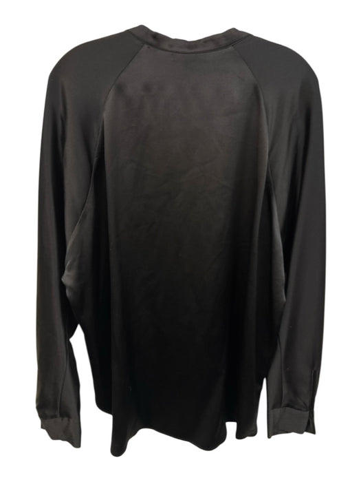 Vince Size M Navy Blue Silk Long Sleeve Stand Collar Half Button V Neck Top Navy Blue / M