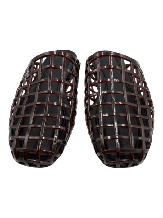 Vince Shoe Size 7 Dark Brown Rubber Leather Woven Jelly Slip On Mules Dark Brown / 7