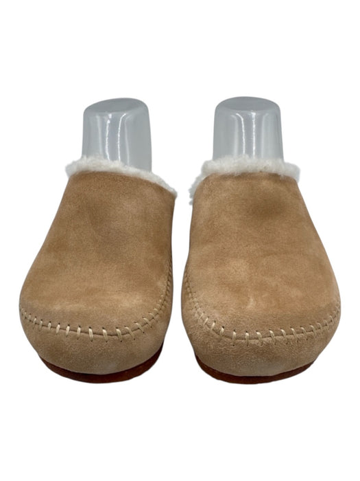 Jenni Kayne Shoe Size 39 Tan & White Suede Cork Sole Fur Lined Slip On Slippers Tan & White / 39